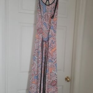 Sleeveless Orange & Blue Paisley Maxi Dress